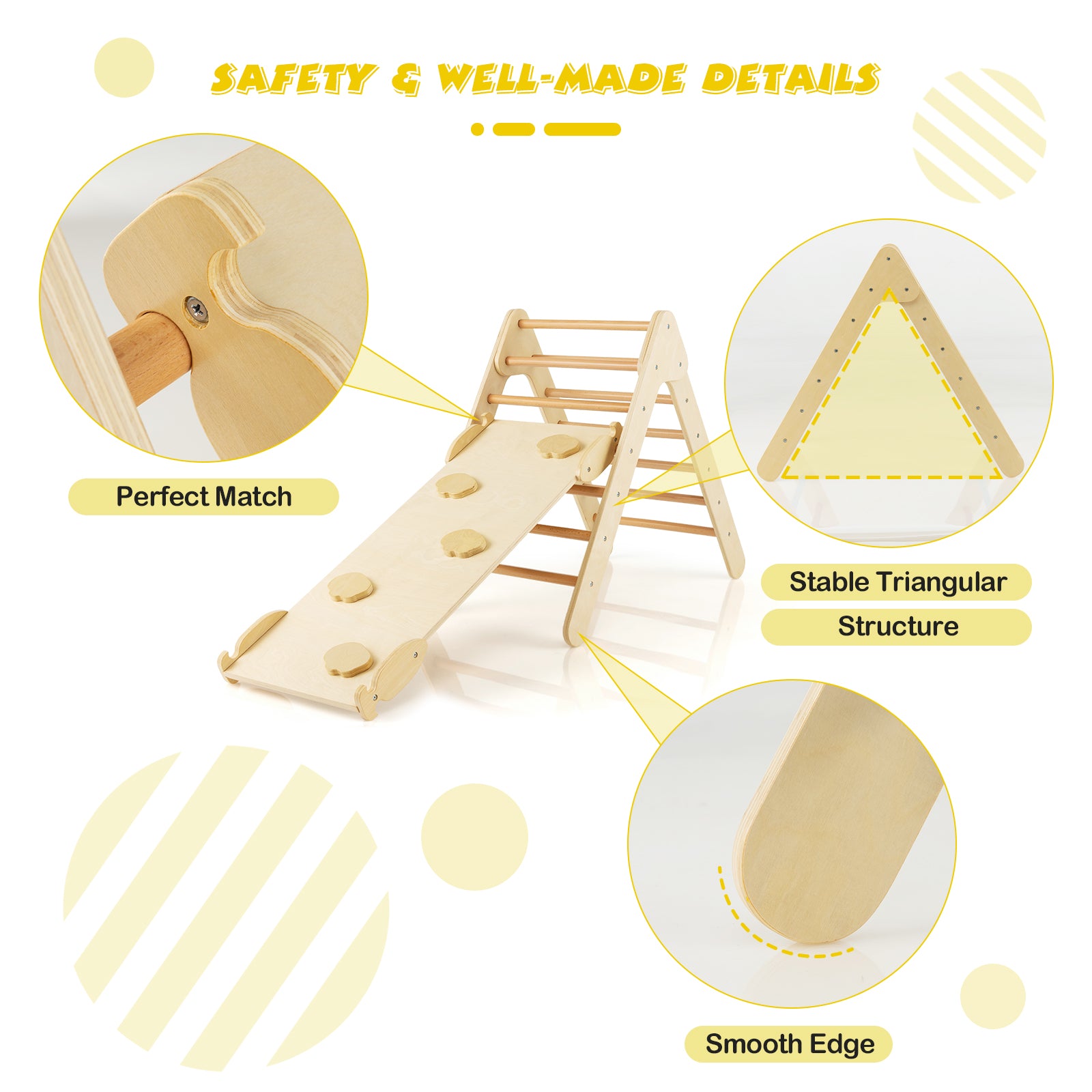 3-in-1 Wooden Climbing Triangle Set Triangle Climber with Ramp, Natural Climbers & Slides   at Gallery Canada