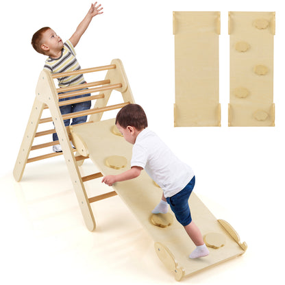 3-in-1 Wooden Climbing Triangle Set Triangle Climber with Ramp, Natural Climbers & Slides   at Gallery Canada