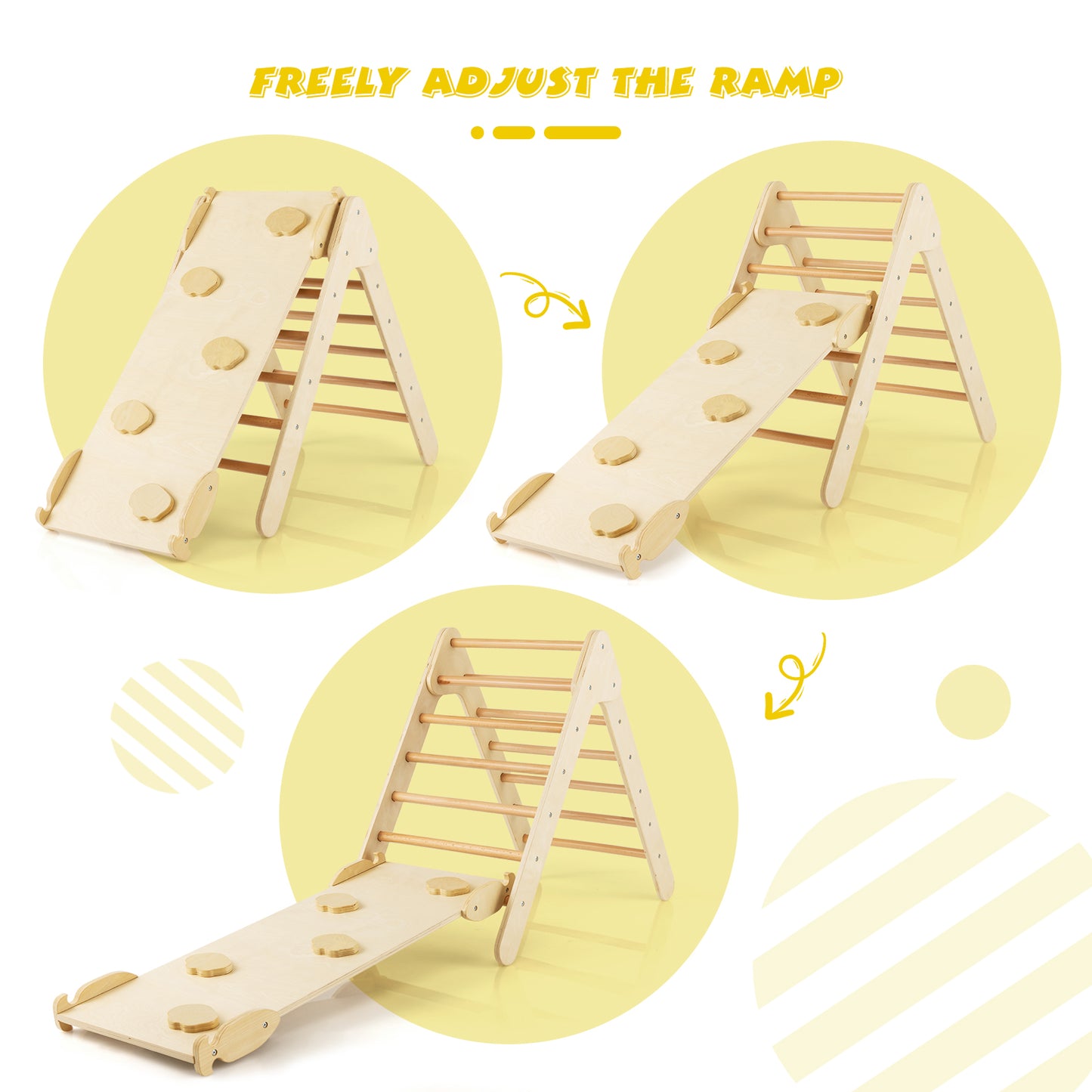 3-in-1 Wooden Climbing Triangle Set Triangle Climber with Ramp, Natural Climbers & Slides   at Gallery Canada