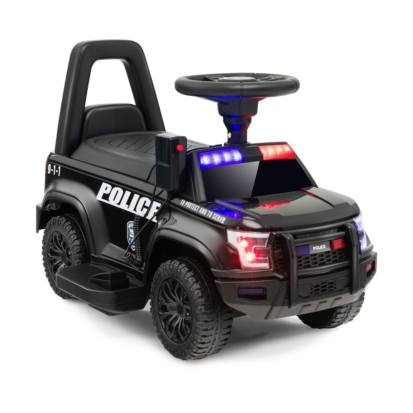 6V Kids Ride On Police Car with Real Megaphone and Siren Flashing Lights, Black Powered Ride On Toys   at Gallery Canada