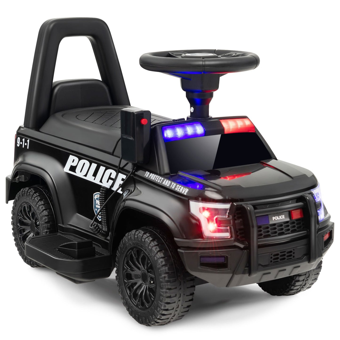 6V Kids Ride On Police Car with Real Megaphone and Siren Flashing Lights, Black Powered Ride On Toys   at Gallery Canada