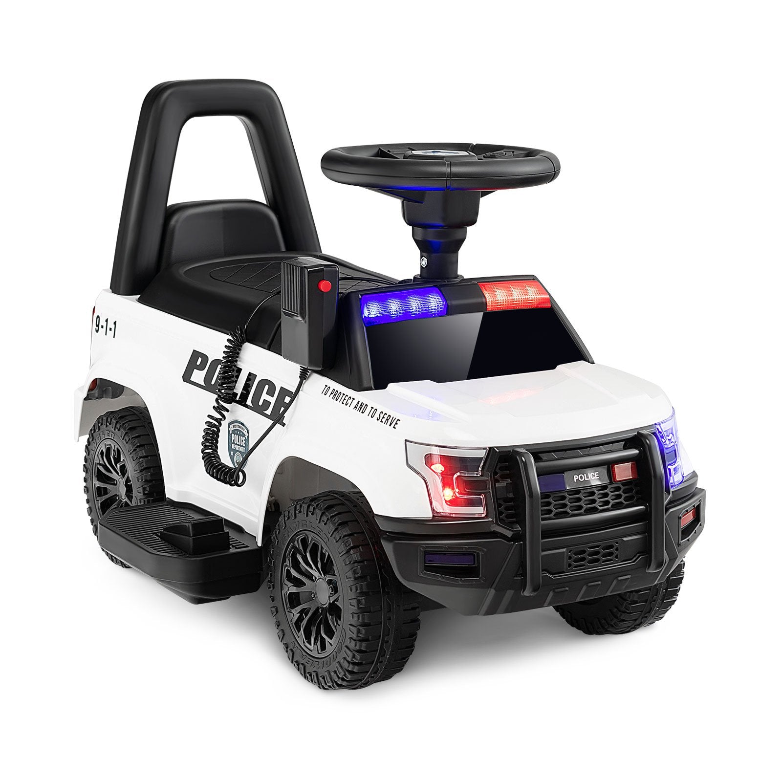 6V Kids Ride On Police Car with Real Megaphone and Siren Flashing Lights, White Powered Ride On Toys   at Gallery Canada