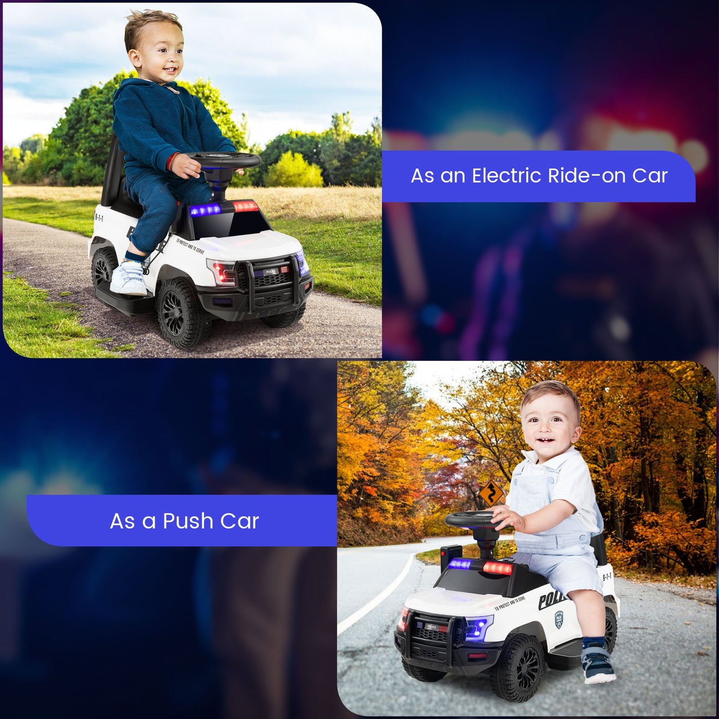 6V Kids Ride On Police Car with Real Megaphone and Siren Flashing Lights, White Powered Ride On Toys   at Gallery Canada