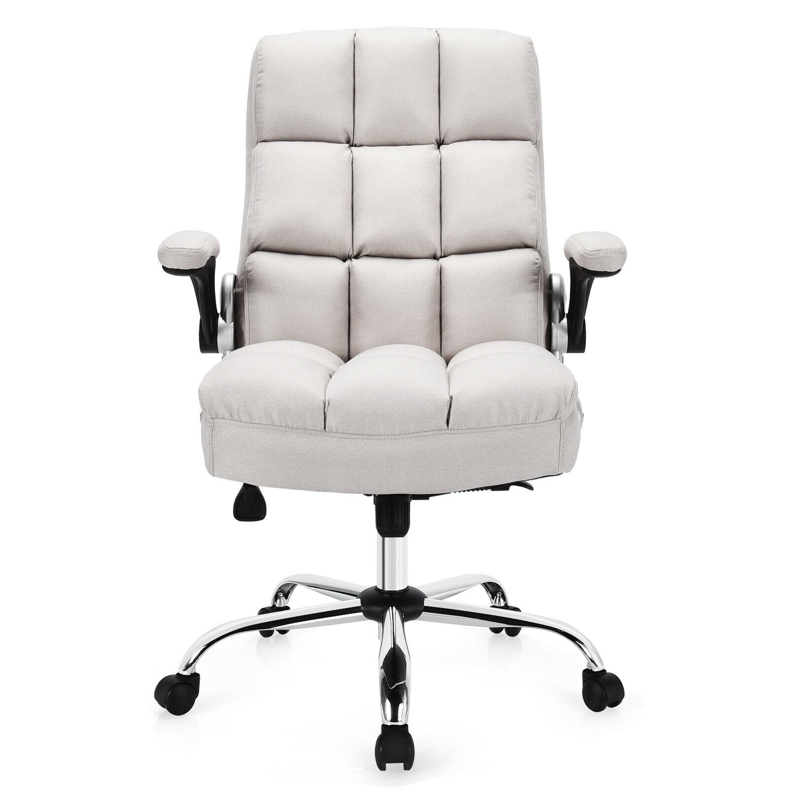 Adjustable Swivel Office Chair with High Back and Flip-up Arm for Home and Office, Beige Leisure Chairs   at Gallery Canada