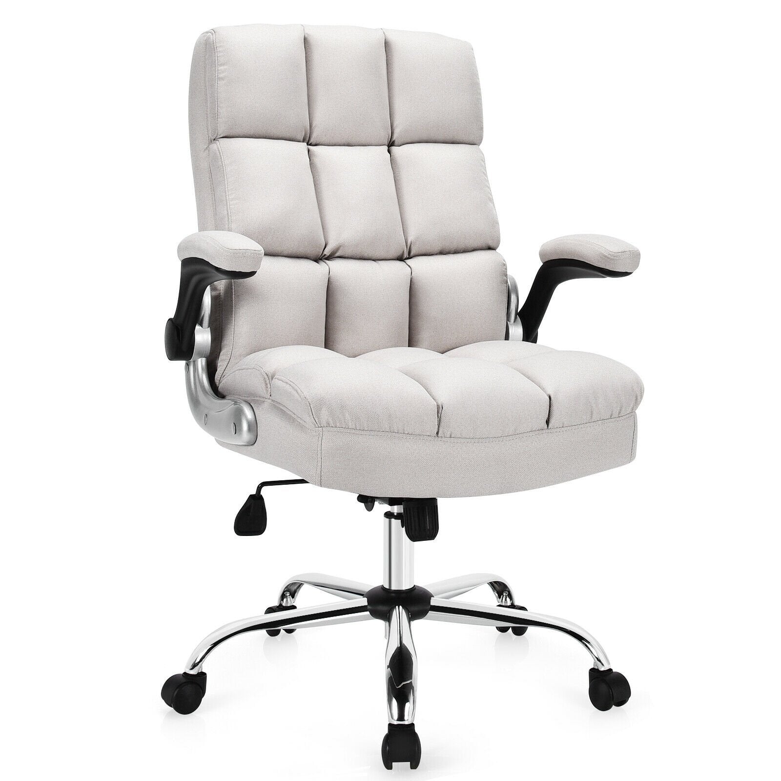 Adjustable Swivel Office Chair with High Back and Flip-up Arm for Home and Office, Beige Leisure Chairs   at Gallery Canada