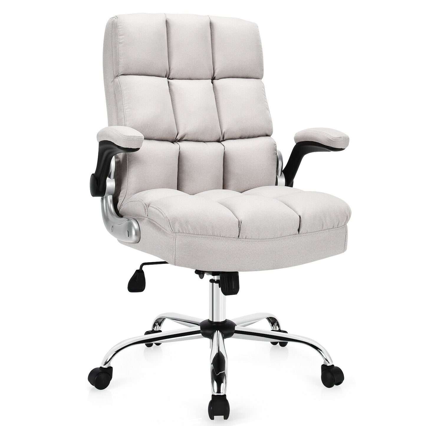 Adjustable Swivel Office Chair with High Back and Flip-up Arm for Home and Office, Beige - Gallery Canada