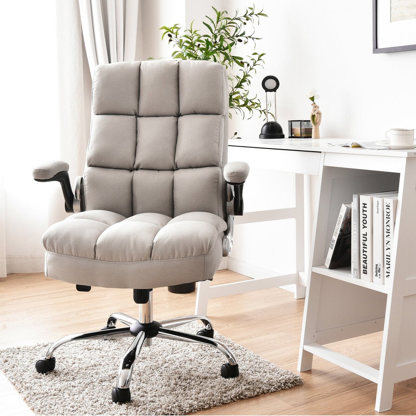 Adjustable Swivel Office Chair with High Back and Flip-up Arm for Home and Office, Beige Leisure Chairs   at Gallery Canada