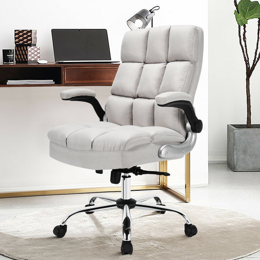 Adjustable Swivel Office Chair with High Back and Flip-up Arm for Home and Office, Beige Leisure Chairs   at Gallery Canada