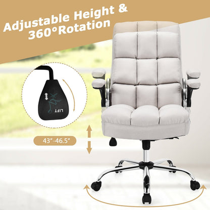 Adjustable Swivel Office Chair with High Back and Flip-up Arm for Home and Office, Beige - Gallery Canada