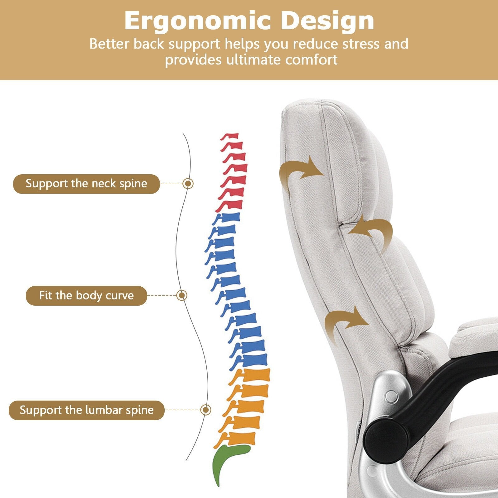 Adjustable Swivel Office Chair with High Back and Flip-up Arm for Home and Office, Beige Leisure Chairs   at Gallery Canada