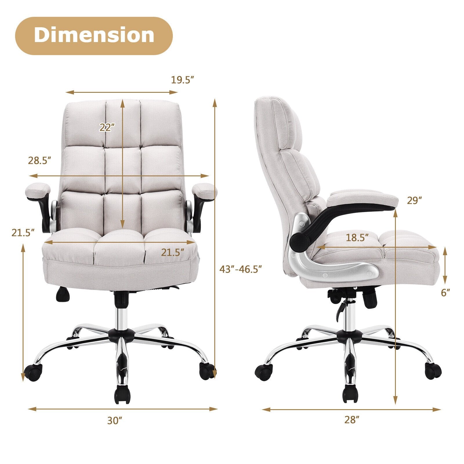 Adjustable Swivel Office Chair with High Back and Flip-up Arm for Home and Office, Beige - Gallery Canada