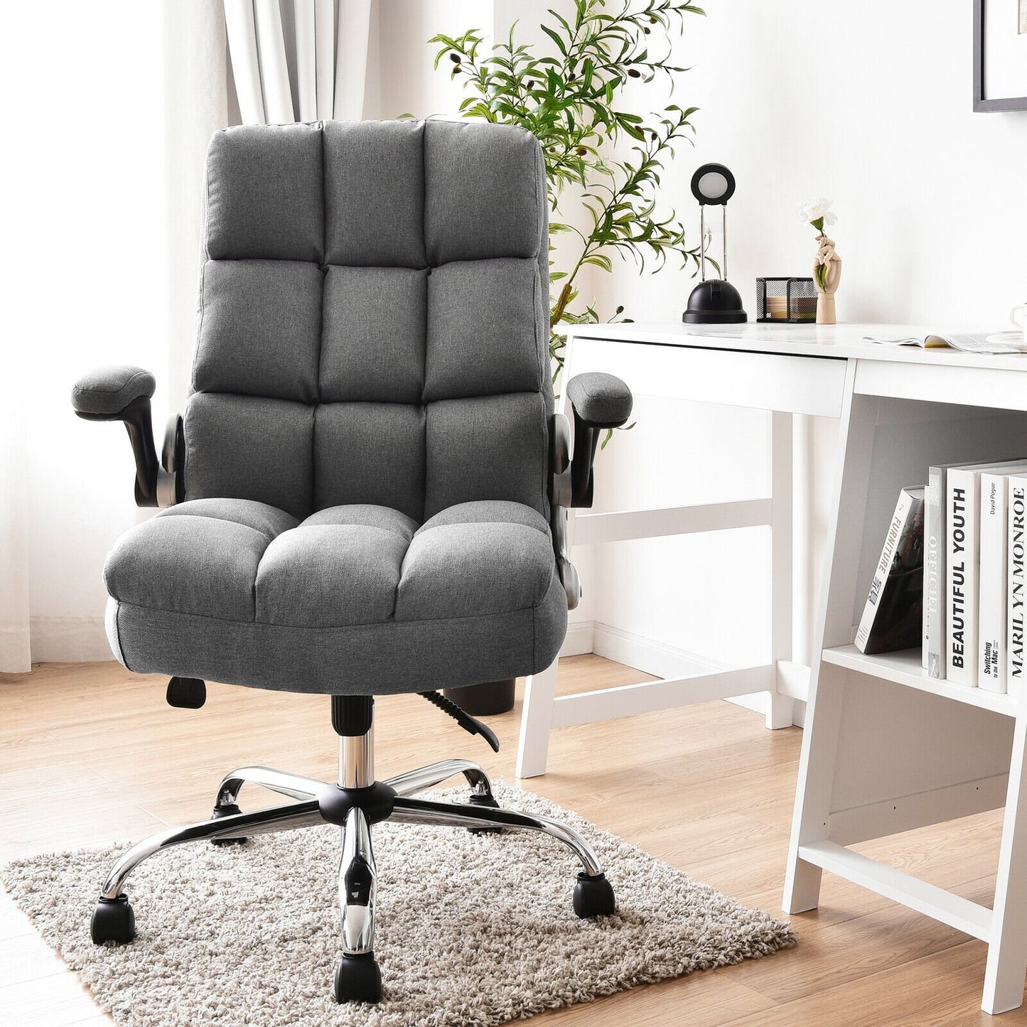 Adjustable Swivel Office Chair with High Back and Flip-up Arm for Home and Office, Gray Leisure Chairs   at Gallery Canada