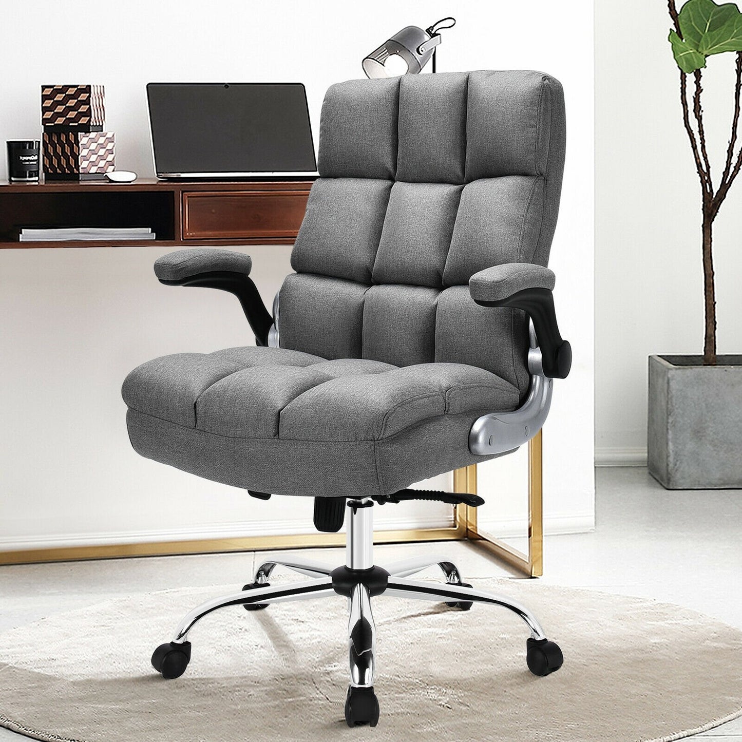 Adjustable Swivel Office Chair with High Back and Flip-up Arm for Home and Office, Gray Leisure Chairs   at Gallery Canada