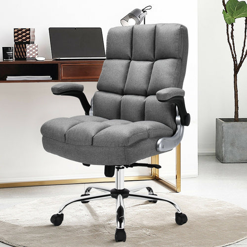 Adjustable Swivel Office Chair with High Back and Flip-up Arm for Home and Office, Gray