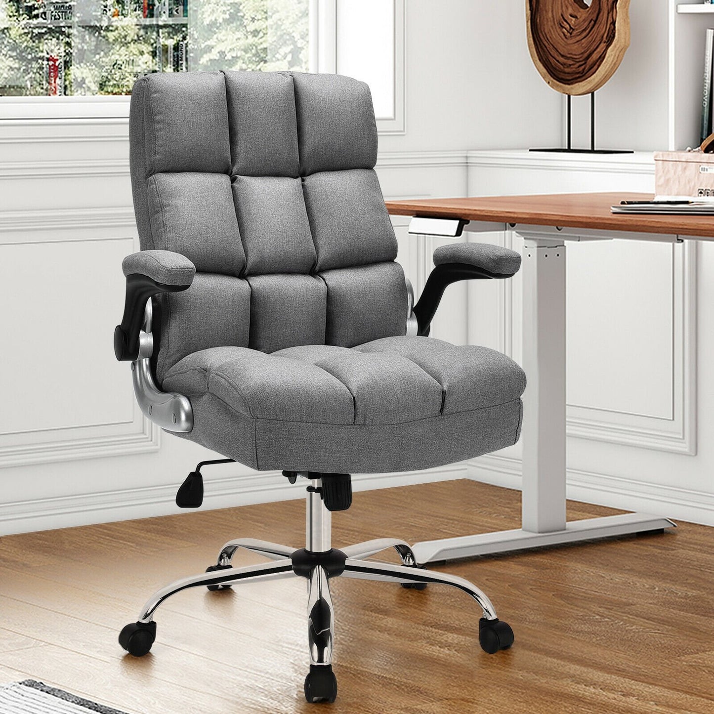 Adjustable Swivel Office Chair with High Back and Flip-up Arm for Home and Office, Gray Leisure Chairs   at Gallery Canada