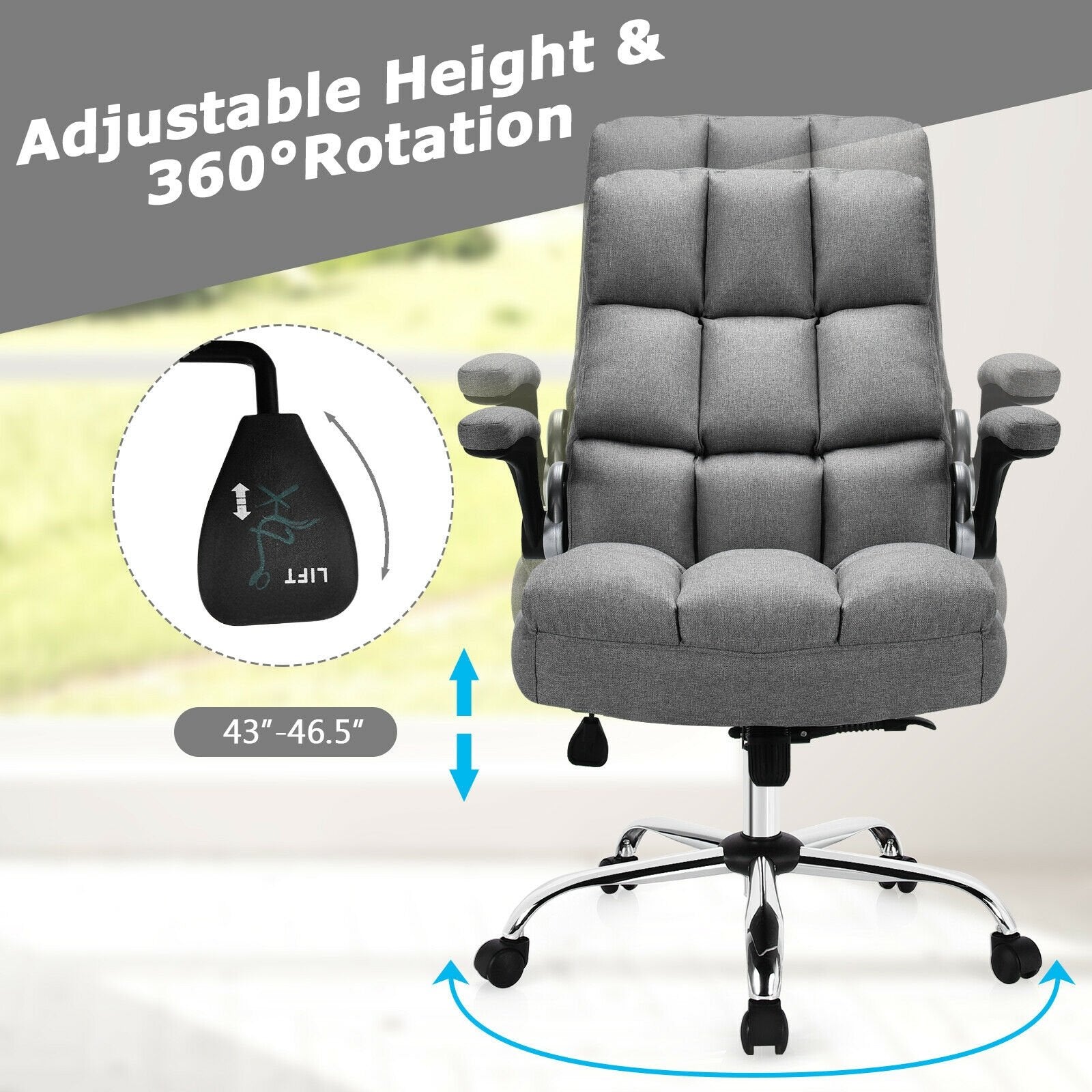 Adjustable Swivel Office Chair with High Back and Flip-up Arm for Home and Office, Gray Leisure Chairs   at Gallery Canada