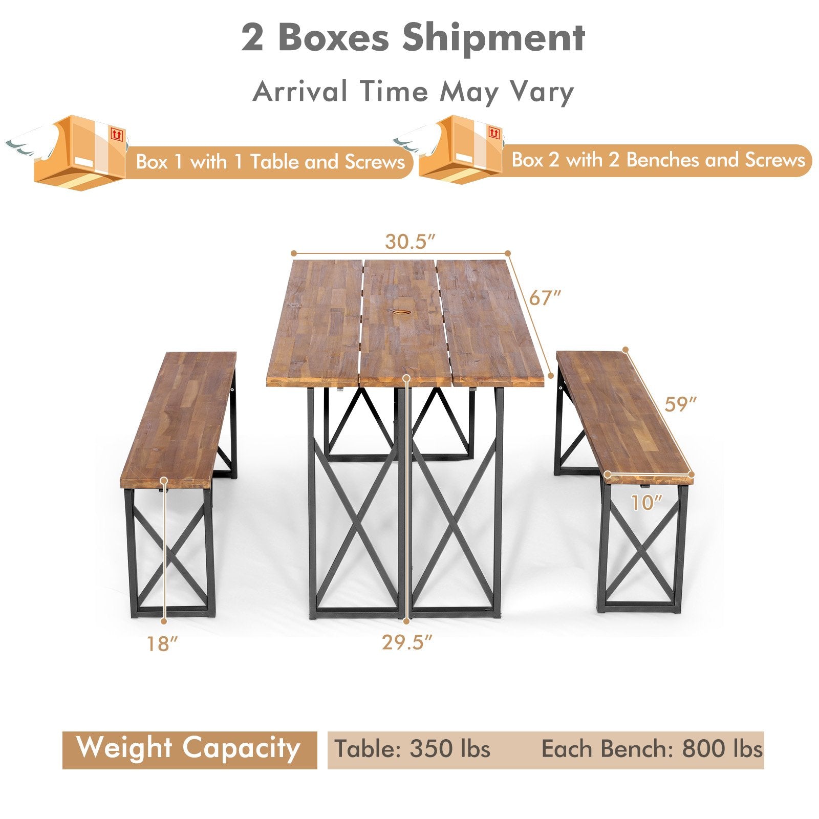 6-Person Outdoor Patio Dining Table Set with 2 Inch Umbrella Hole, Natural Picnic Tables   at Gallery Canada