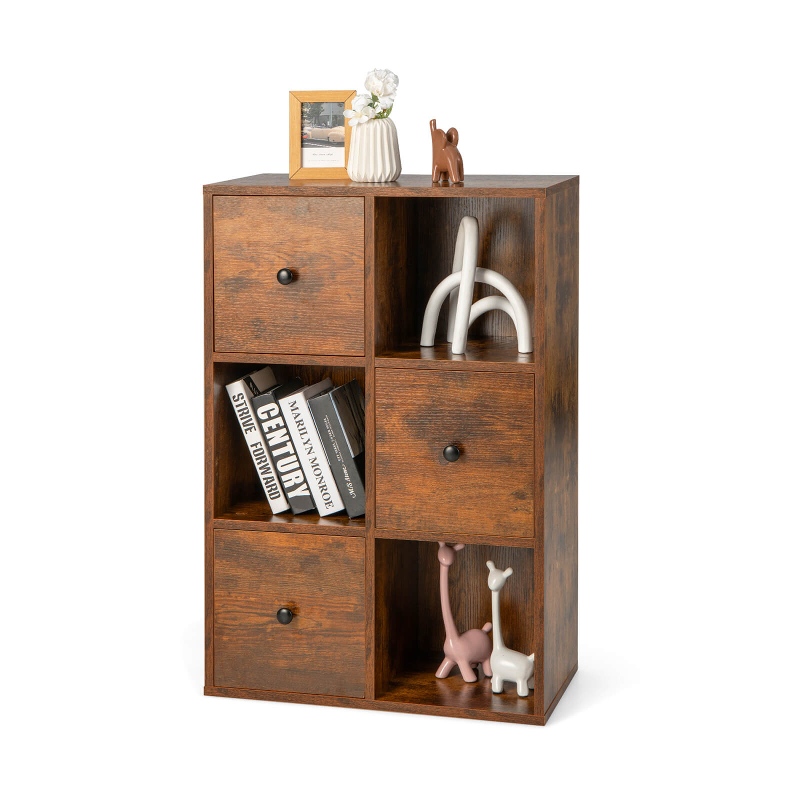 3-Tier Bookshelf with Anti-toppling Device for Living Room, Brown Bookcases   at Gallery Canada