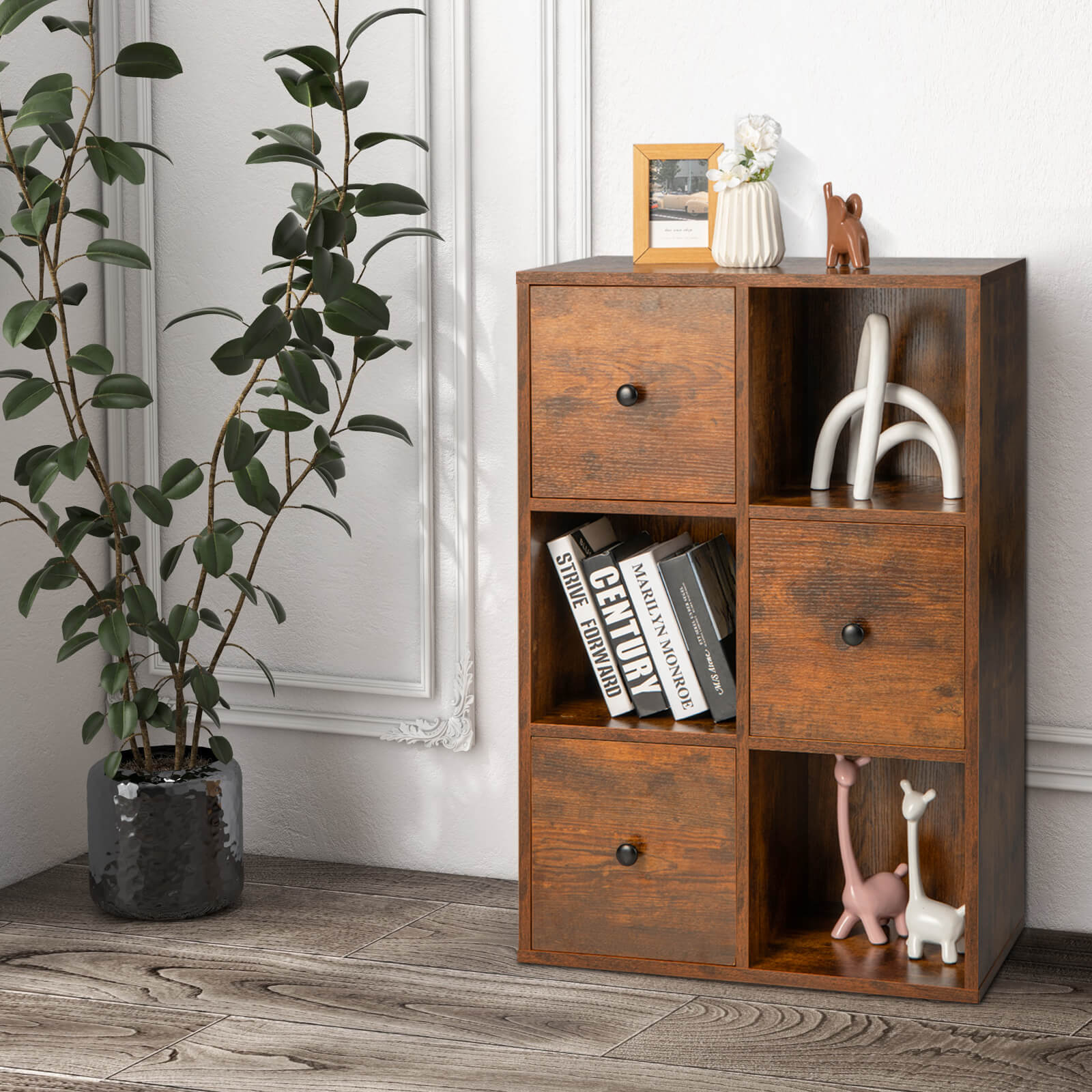 3-Tier Bookshelf with Anti-toppling Device for Living Room, Brown Bookcases   at Gallery Canada