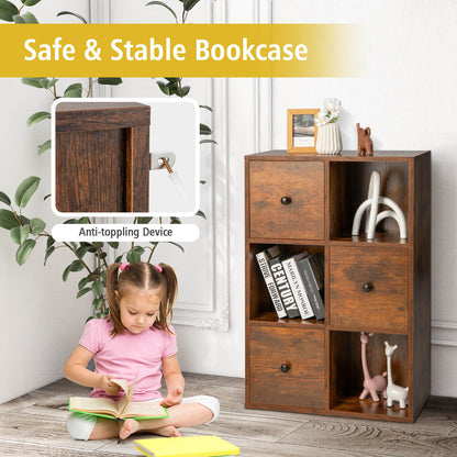 3-Tier Bookshelf with Anti-toppling Device for Living Room, Brown Bookcases   at Gallery Canada