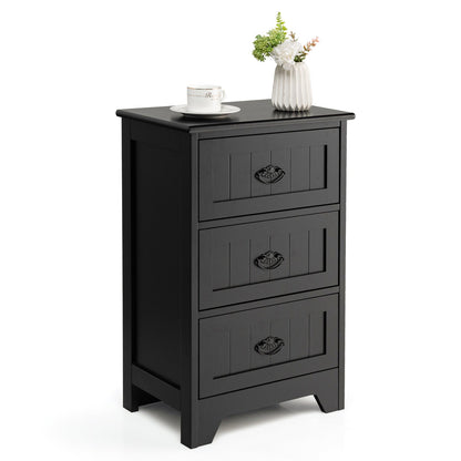 3 Drawers End Storage Wood Side Nightstand, Black - Gallery Canada