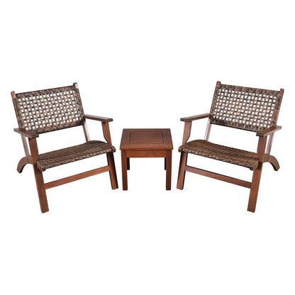 3 Pieces Outdoor Wooden Patio Rattan Furniture Set, Brown Patio Conversation Sets   at Gallery Canada