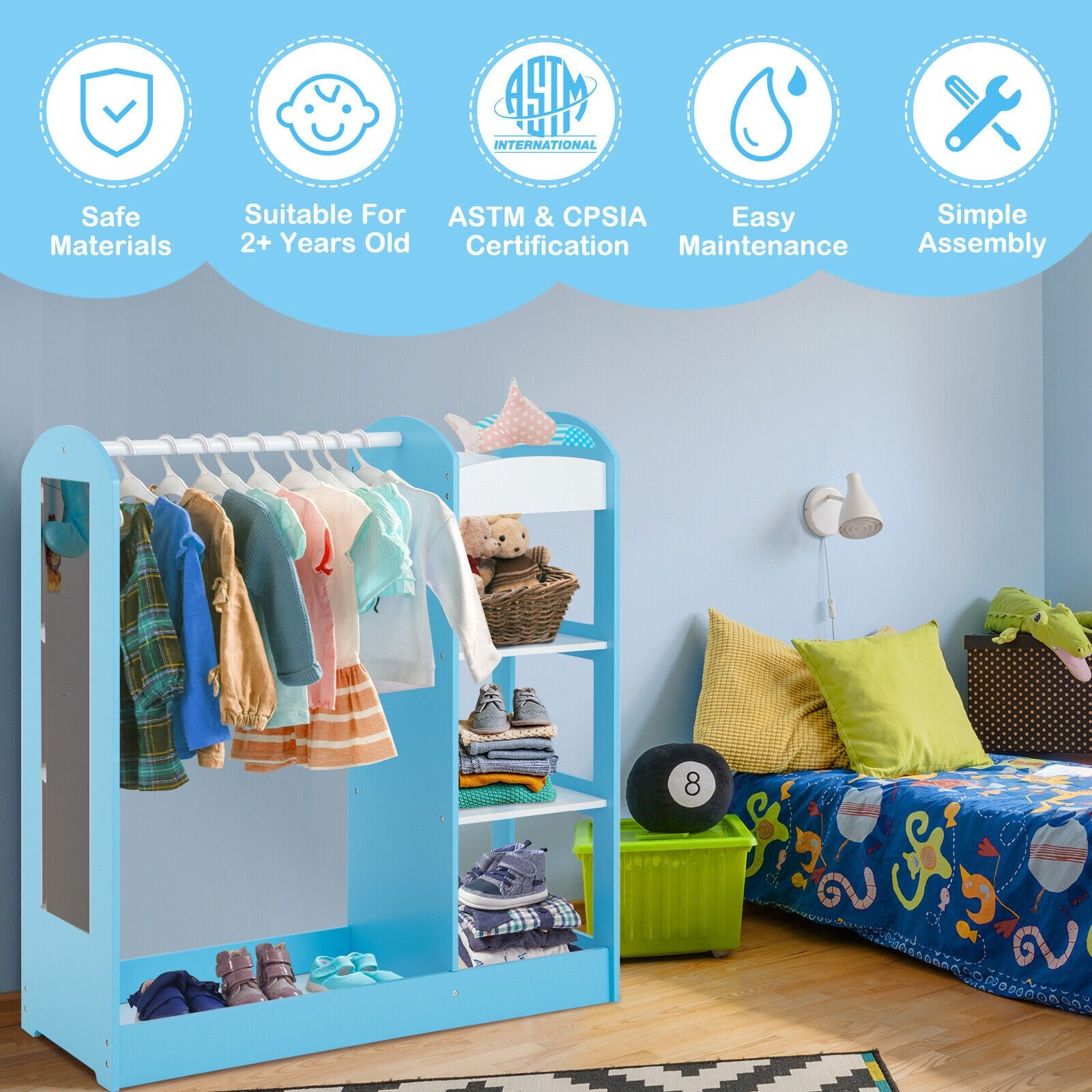 Kids Dress Up Storage with Mirror, Blue Kids Storage   at Gallery Canada