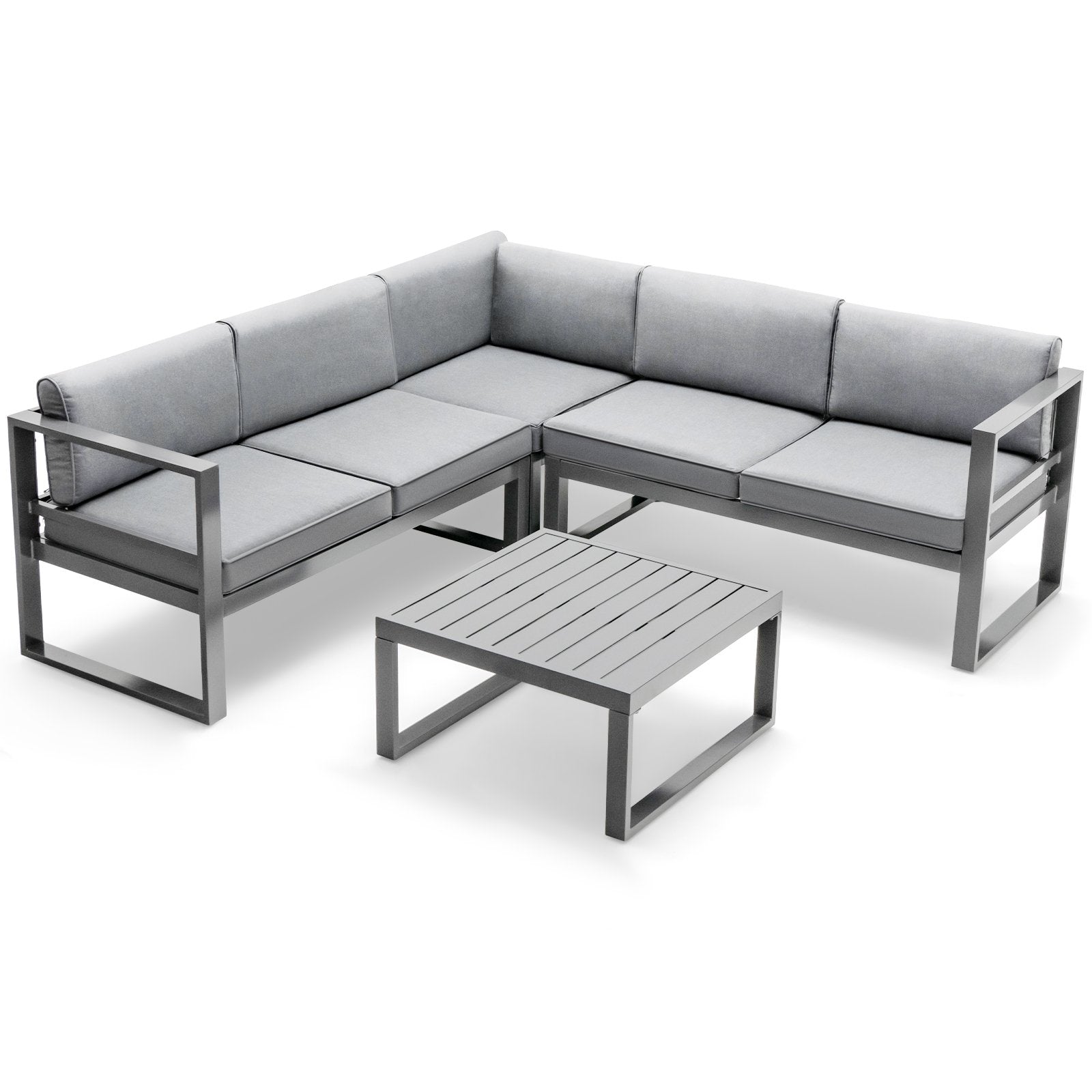 4 Pieces Aluminum Patio Furniture Set with Thick Seat and Back Cushions, Gray Outdoor Sectionals   at Gallery Canada