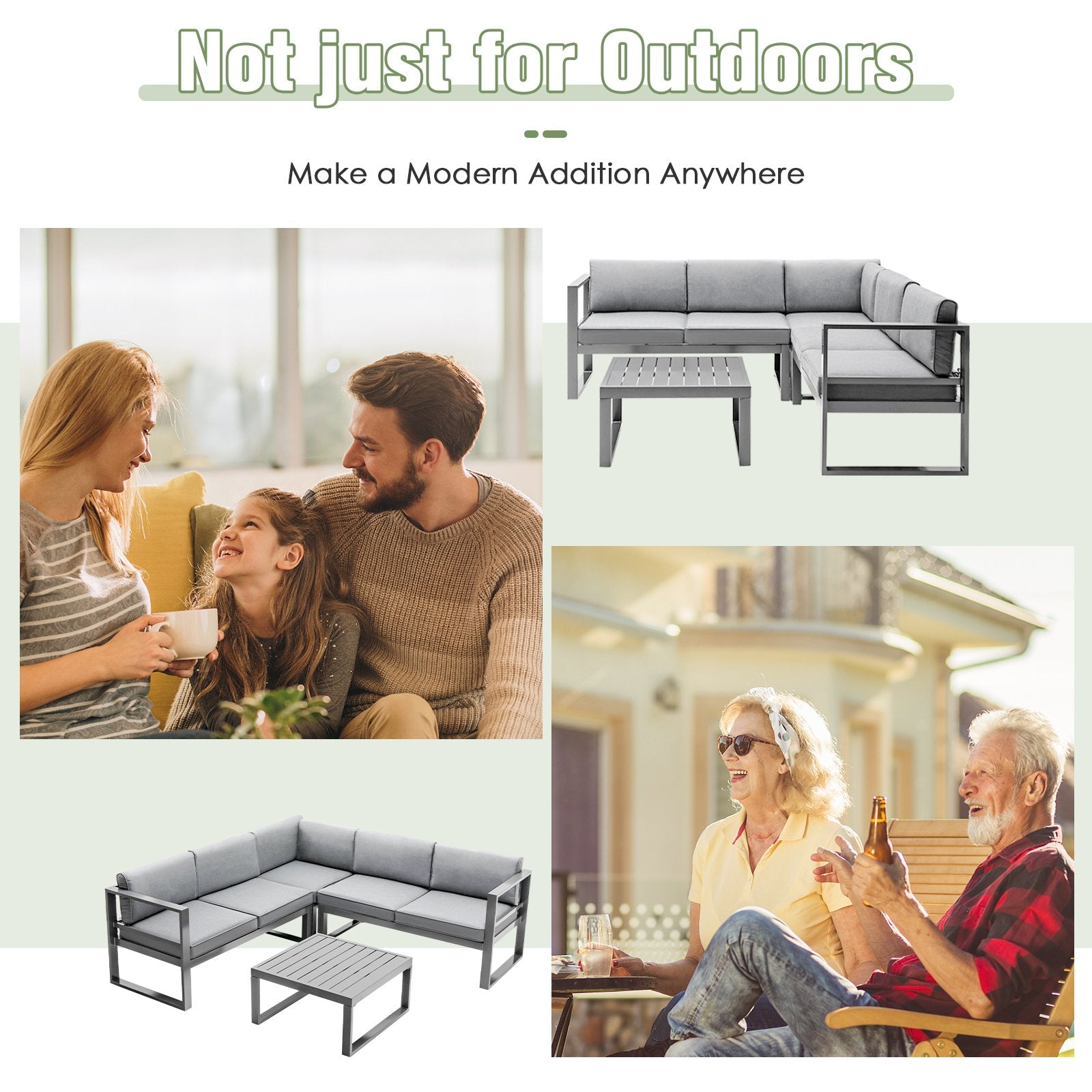 4 Pieces Aluminum Patio Furniture Set with Thick Seat and Back Cushions, Gray Outdoor Sectionals   at Gallery Canada