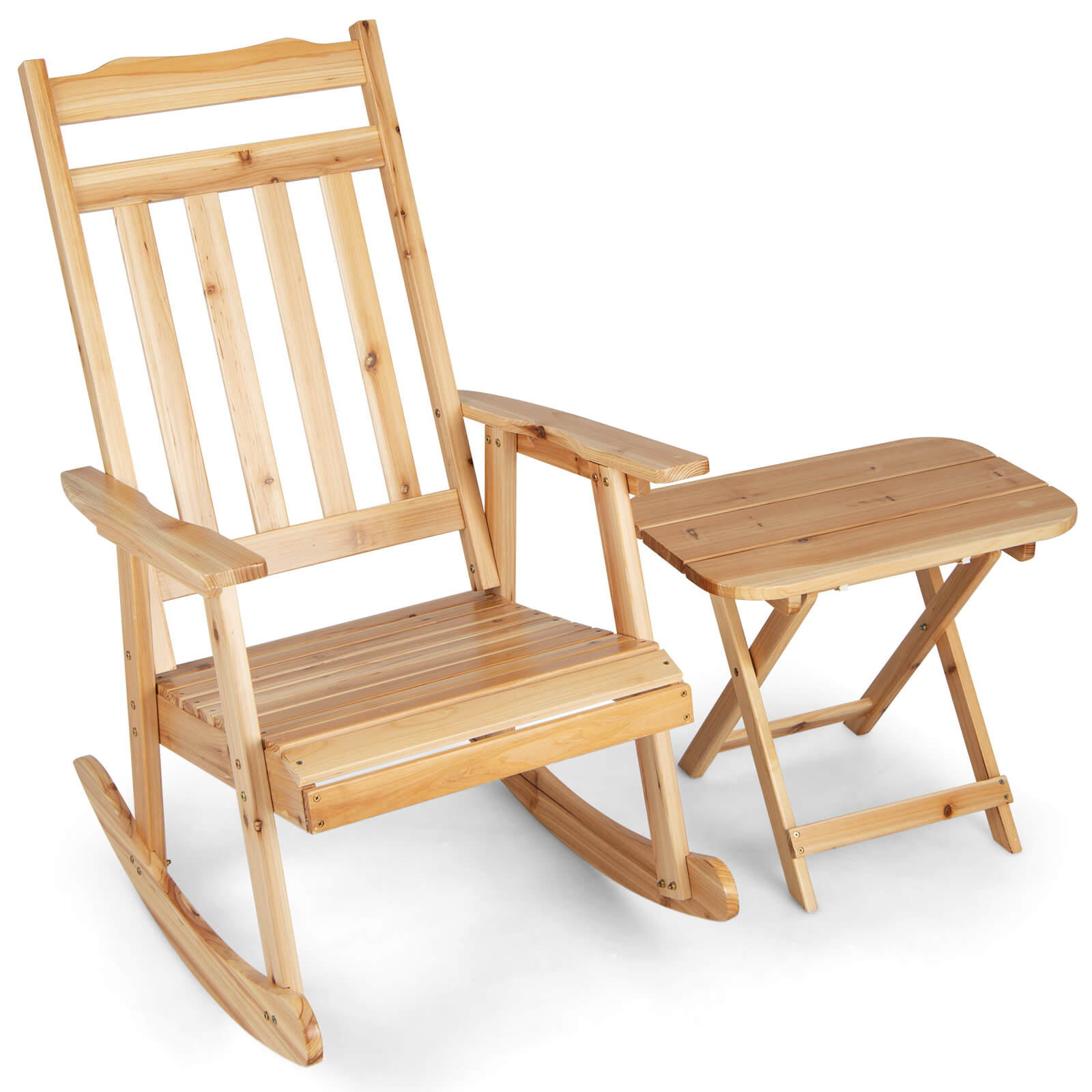 Front Porch Rocking Chair and Foldable Table Set for Outdoors, Natural Patio Rocking Chairs & Gliders   at Gallery Canada