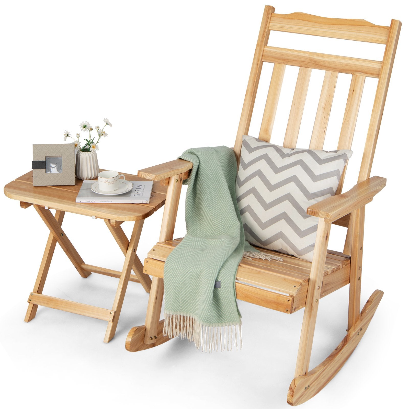 Front Porch Rocking Chair and Foldable Table Set for Outdoors, Natural Patio Rocking Chairs & Gliders   at Gallery Canada