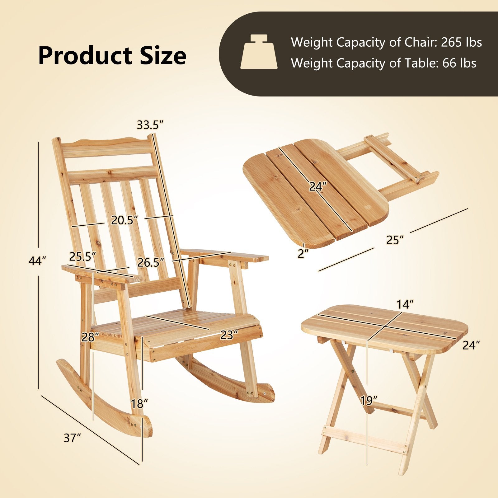 Front Porch Rocking Chair and Foldable Table Set for Outdoors, Natural Patio Rocking Chairs & Gliders   at Gallery Canada