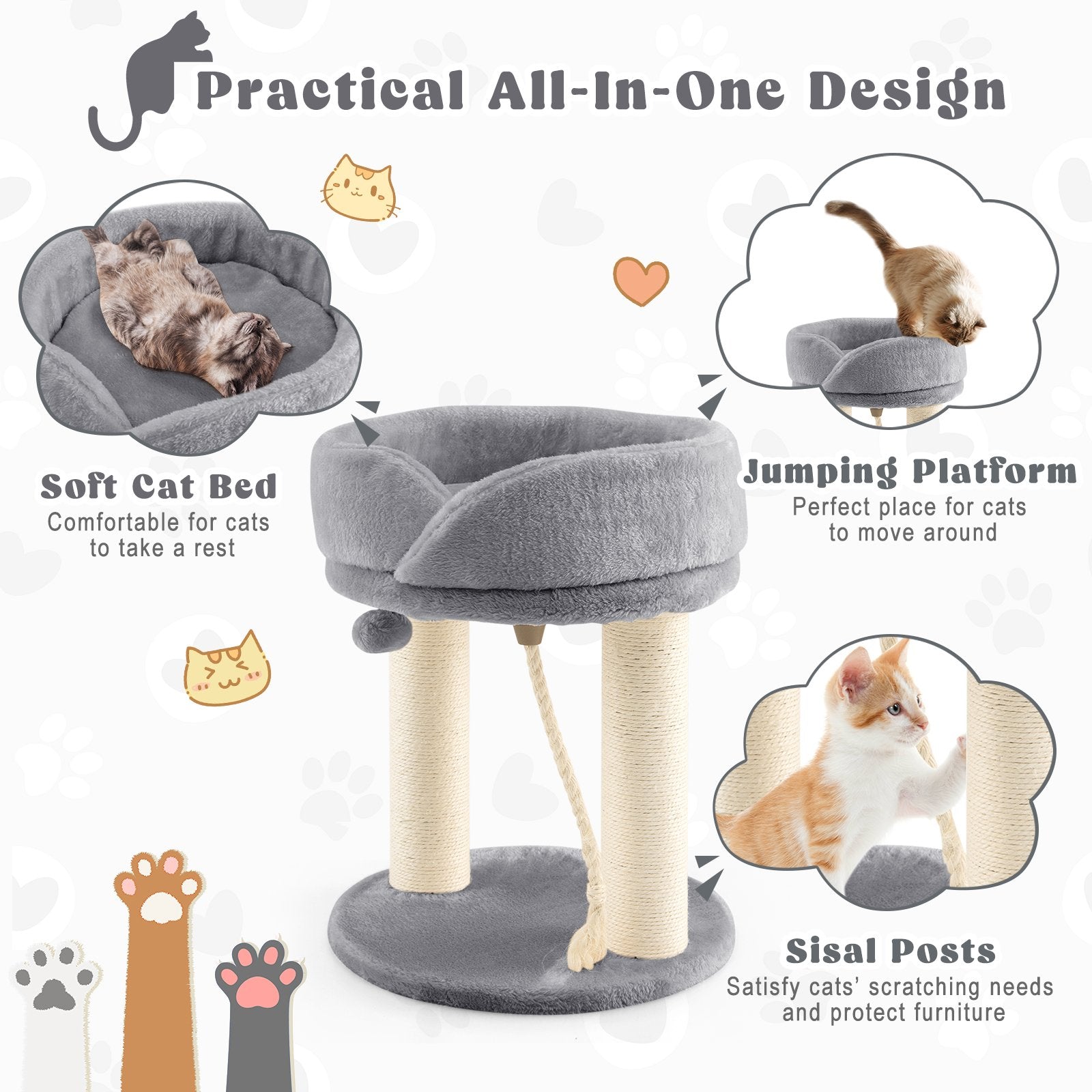 Cat Climbing Tree with Plush Perchs and Scratching Post, Gray - Gallery Canada
