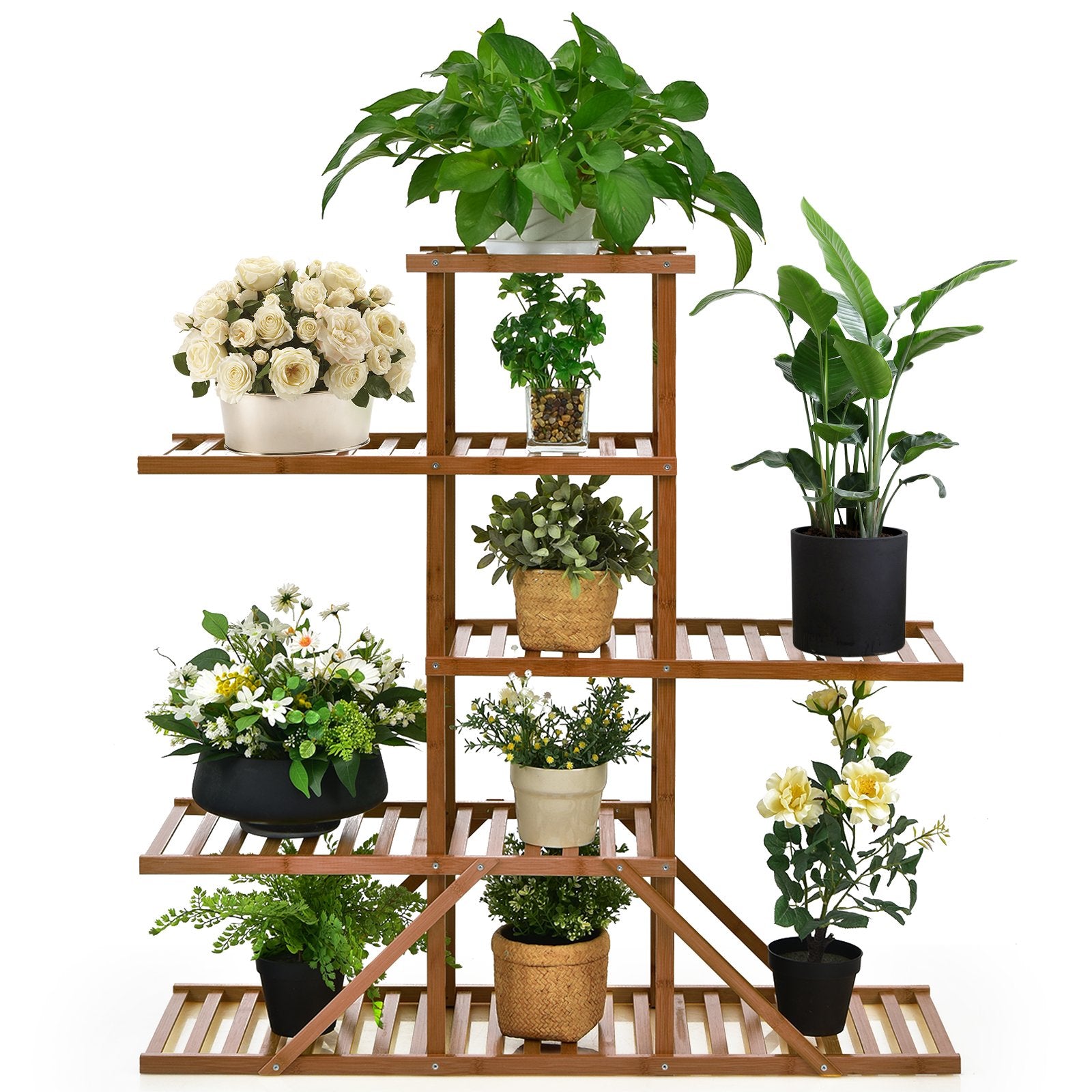 5-tier 10 Potted Bamboo Plant Stand, Brown Plant Stands   at Gallery Canada