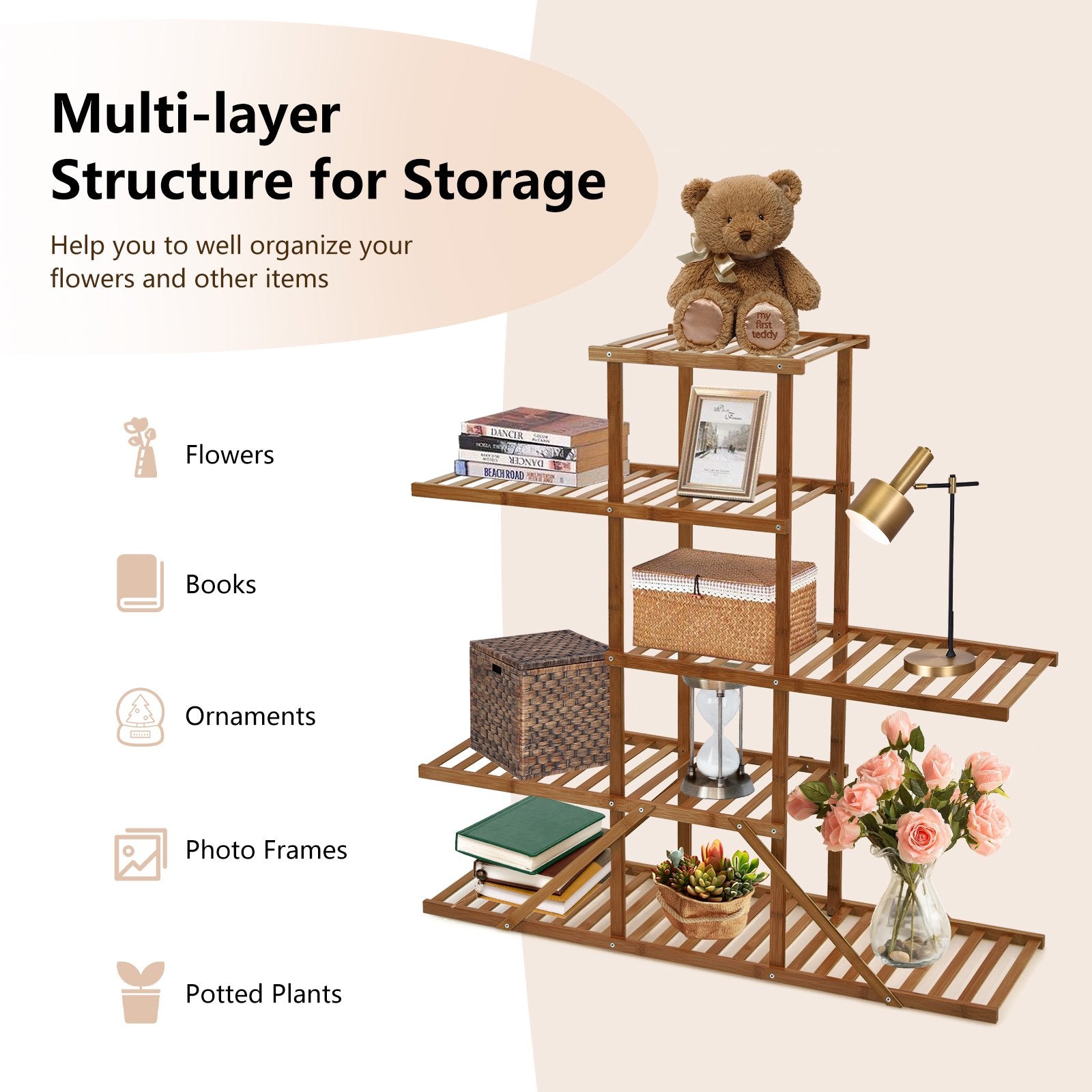 5-tier 10 Potted Bamboo Plant Stand, Brown Plant Stands   at Gallery Canada