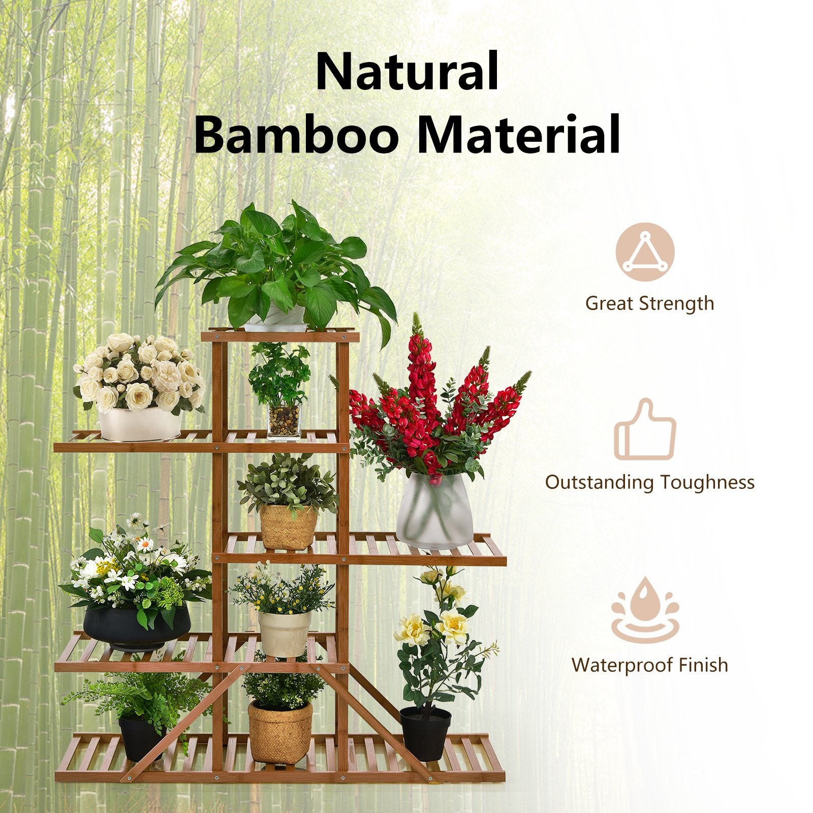 5-tier 10 Potted Bamboo Plant Stand, Brown Plant Stands   at Gallery Canada