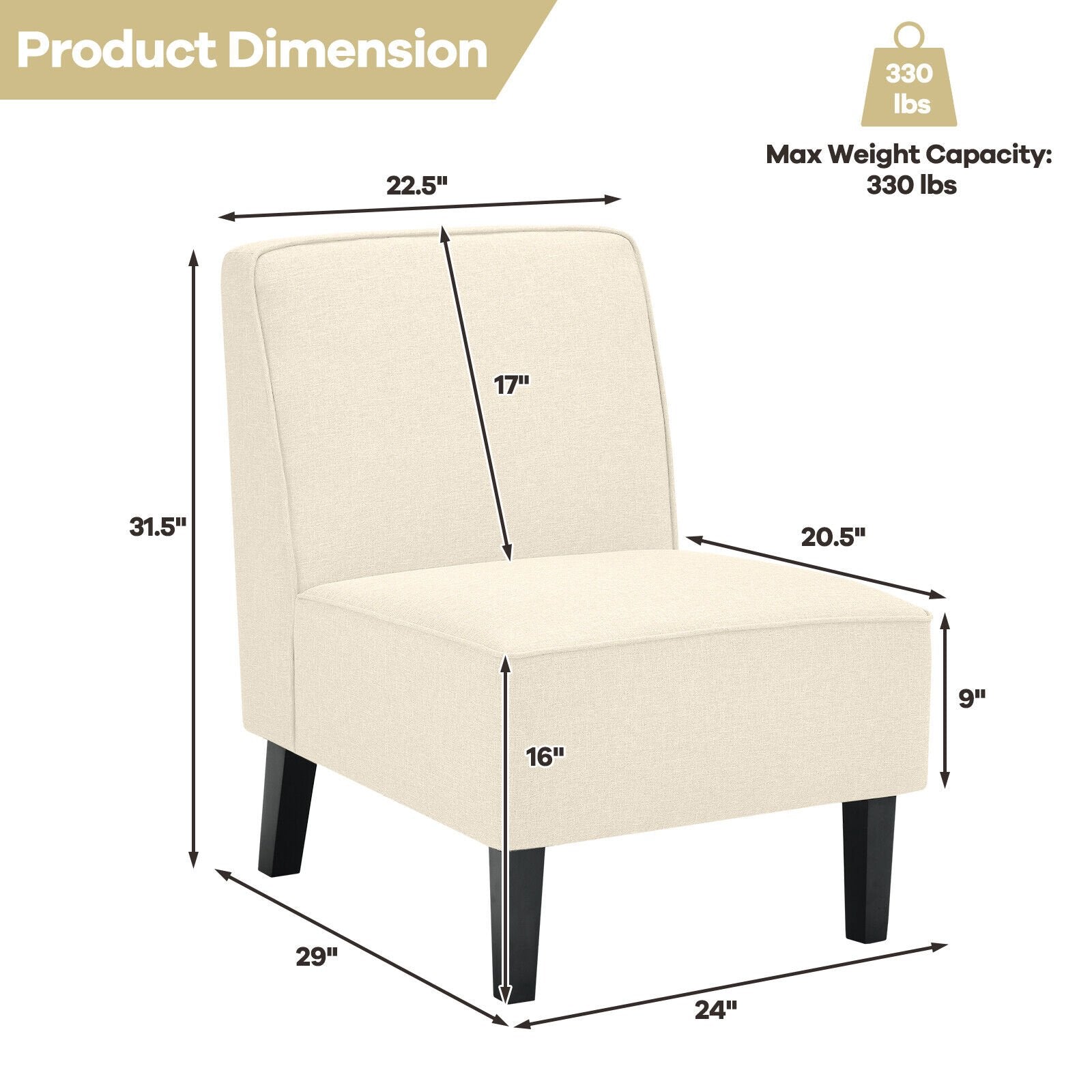 Modern Armless Accent Chair with Rubber Wood Legs, Beige Accent Chairs   at Gallery Canada