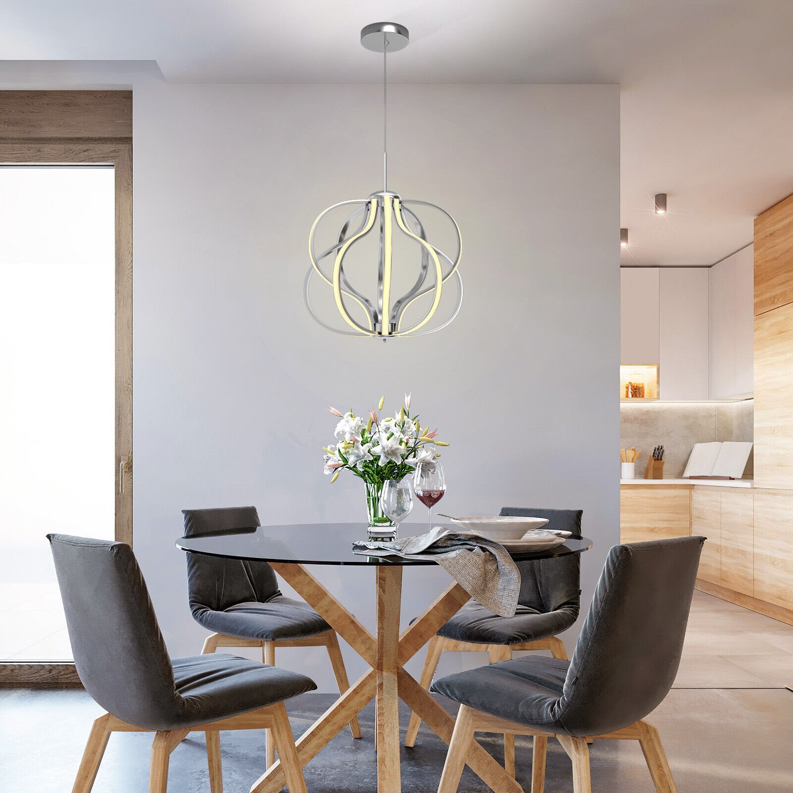 Modern Dimmable Warm White LED Chandelier, Silver Ceiling Lights   at Gallery Canada