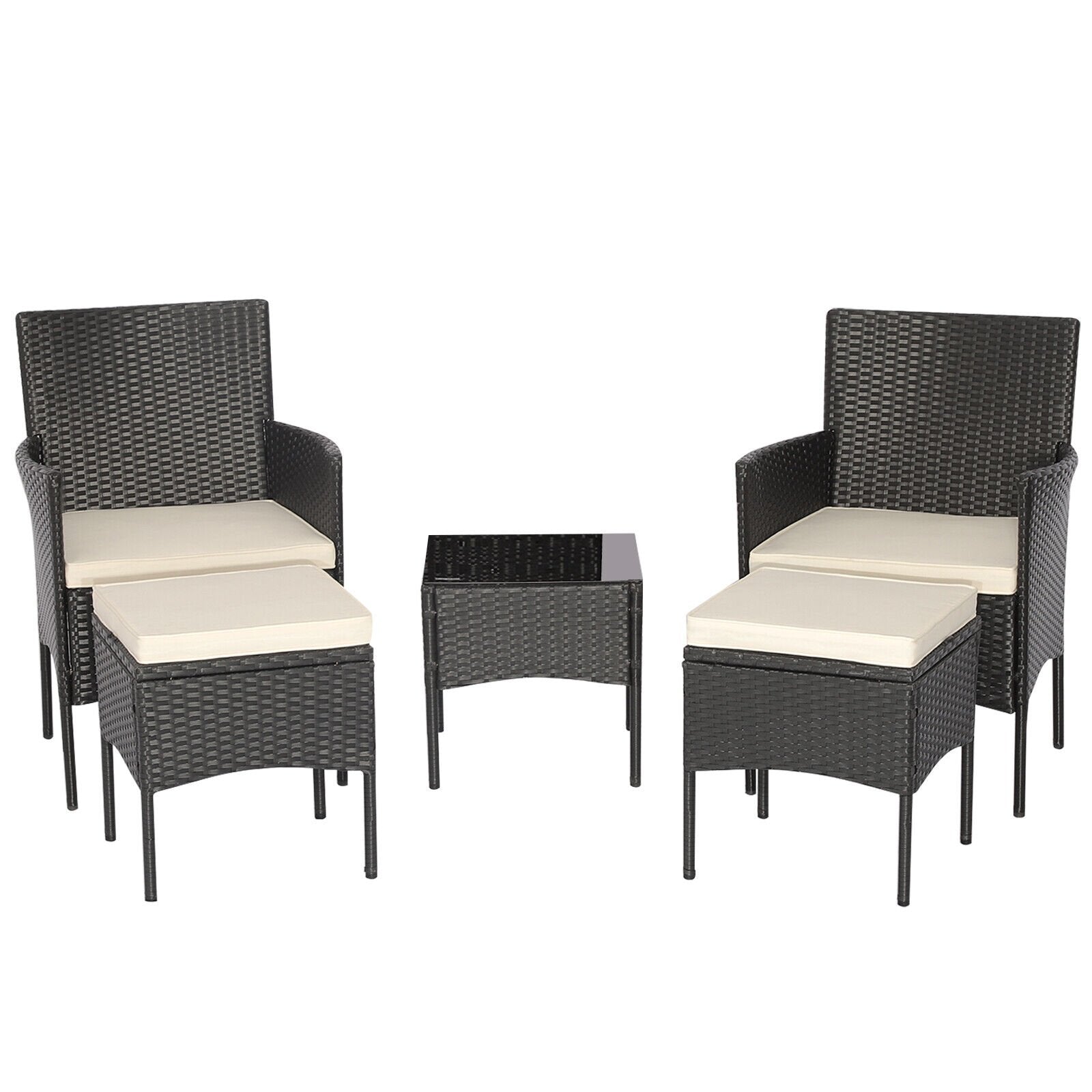 5 Pieces Outdoor Wicker Sofa Set with Coffee Table and 2 Ottomans, White Patio Conversation Sets   at Gallery Canada