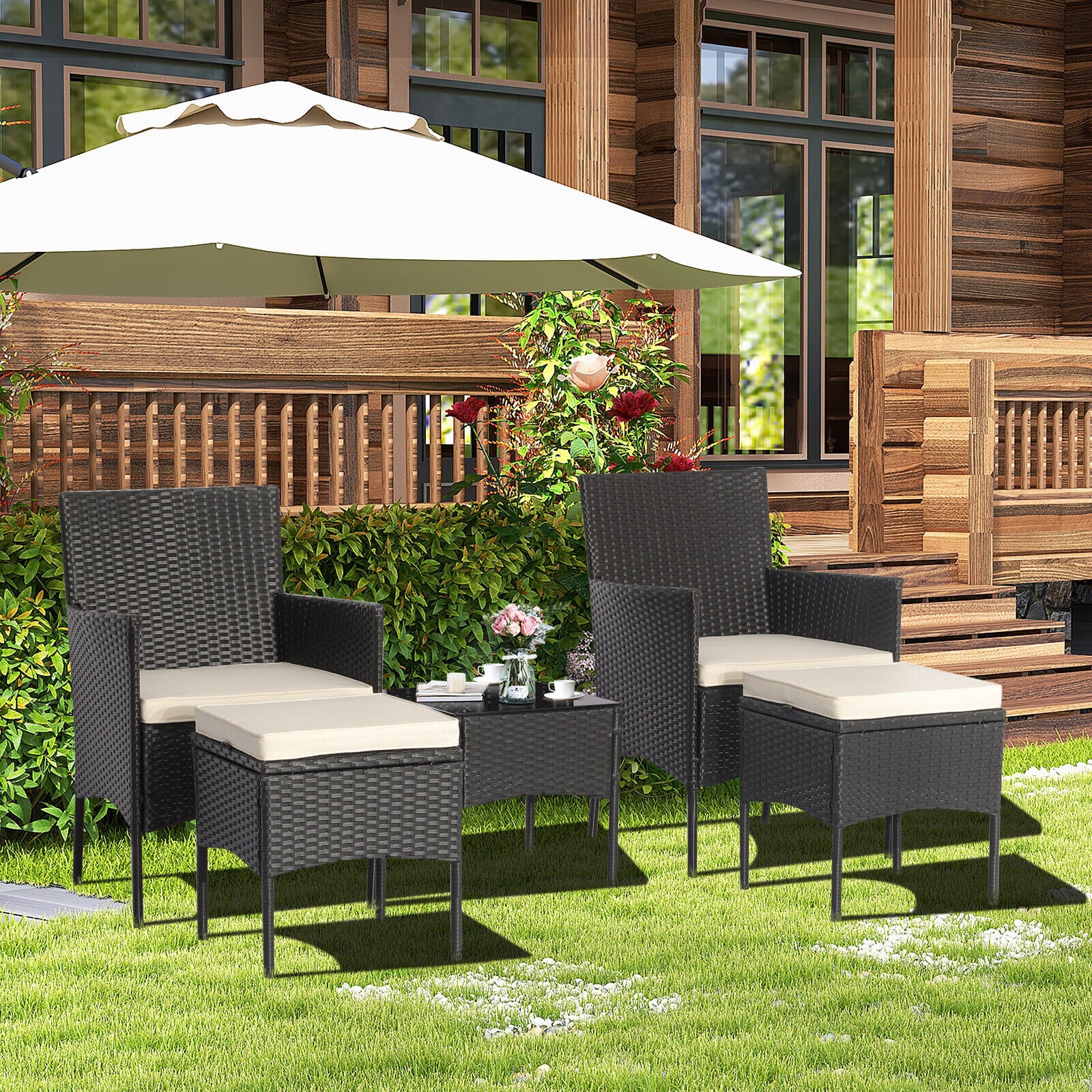 5 Pieces Outdoor Wicker Sofa Set with Coffee Table and 2 Ottomans, White Patio Conversation Sets   at Gallery Canada