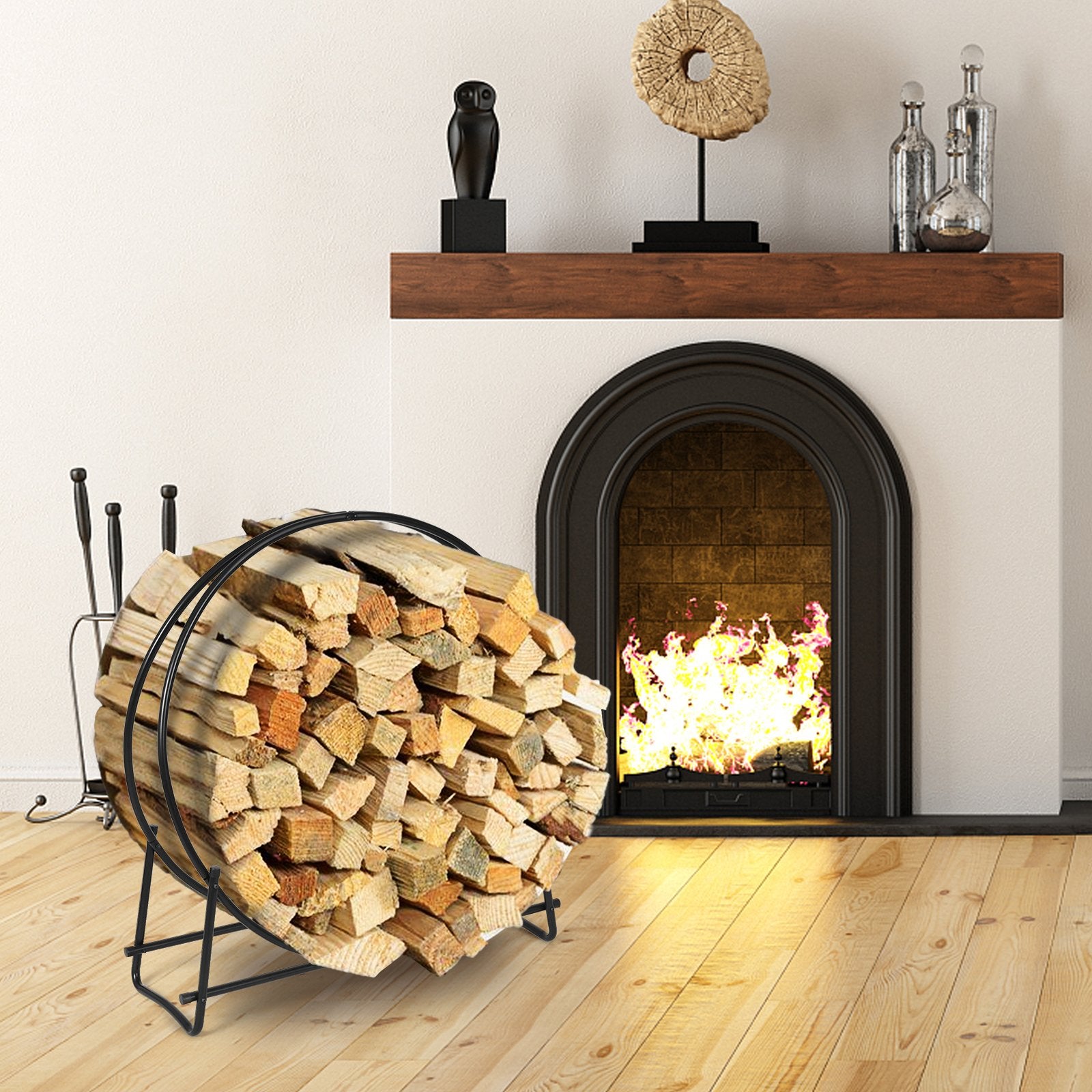 40-inch Tubular Steel Firewood Storage Rack, Black Log Storage   at Gallery Canada