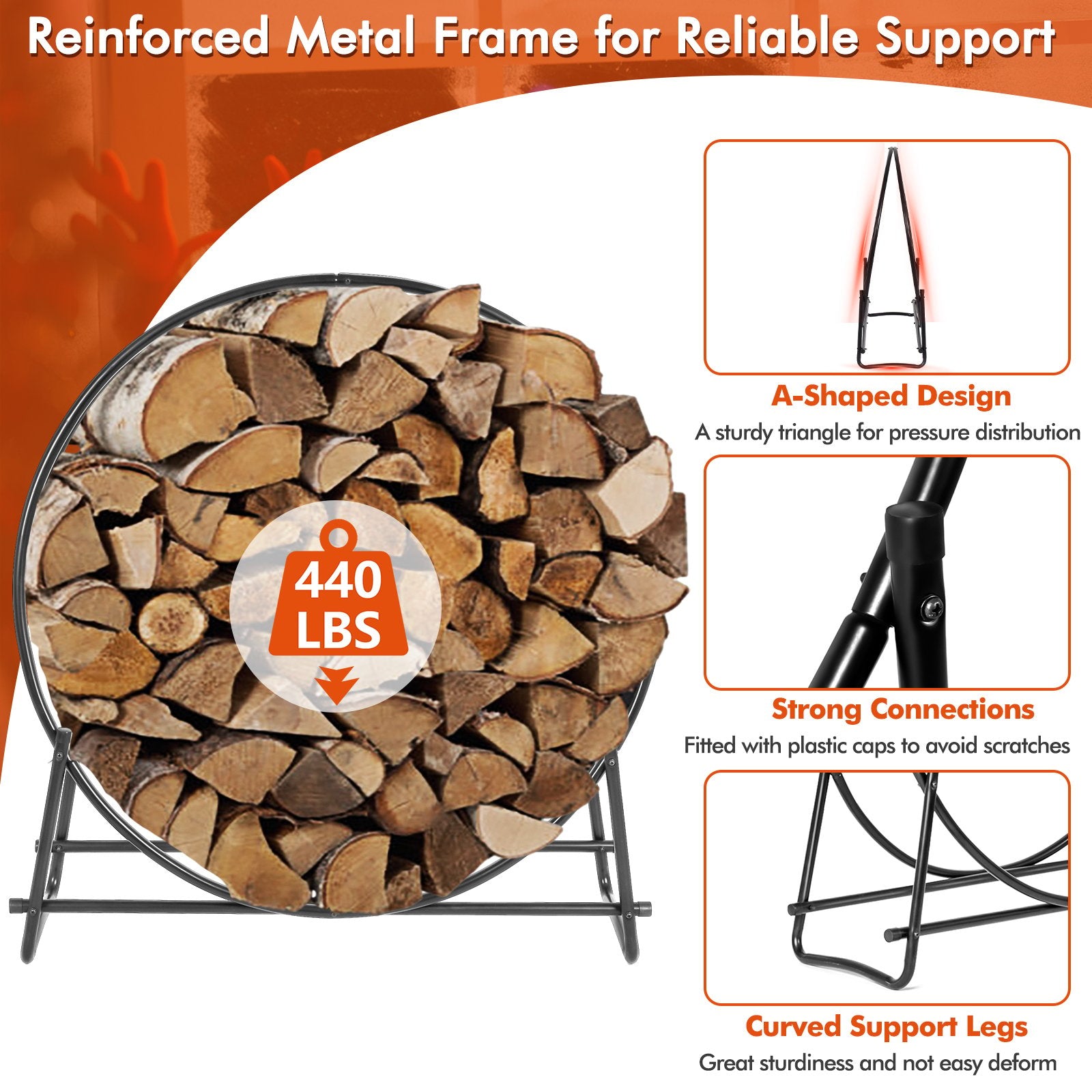 40-inch Tubular Steel Firewood Storage Rack, Black Log Storage   at Gallery Canada