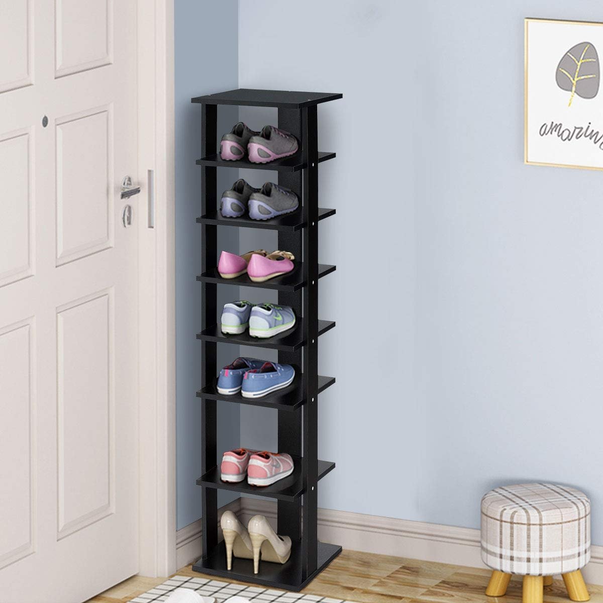 7-Tier Shoe Rack Practical Free Standing Shelves Storage Shelves, Black Shoe Racks & Storage Benches   at Gallery Canada