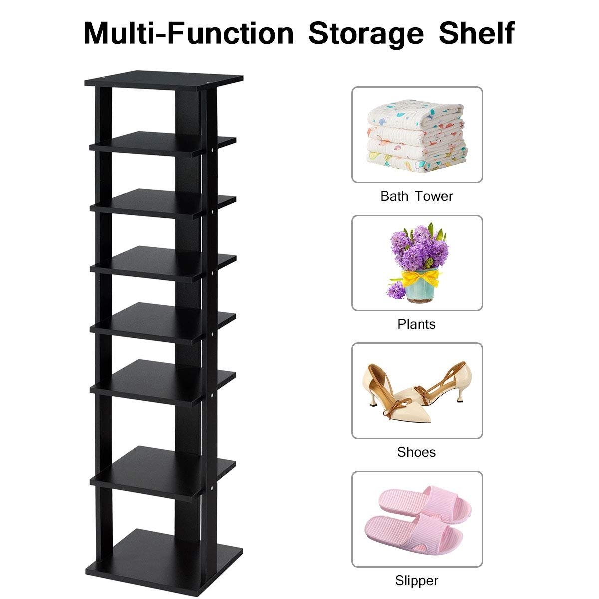 7-Tier Shoe Rack Practical Free Standing Shelves Storage Shelves, Black Shoe Racks & Storage Benches   at Gallery Canada