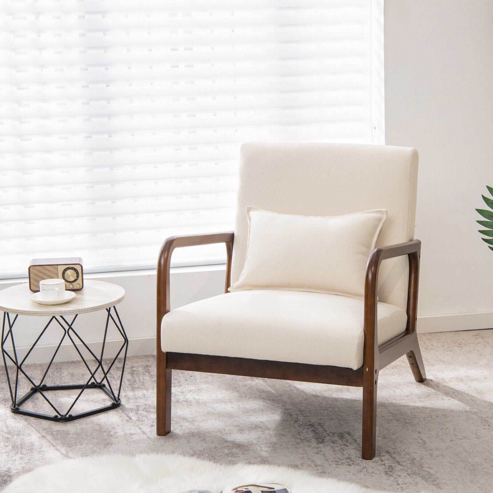 Modern Accent Chair with Rubber Wood Frame and Lumbar Pillow, Beige Accent Chairs   at Gallery Canada