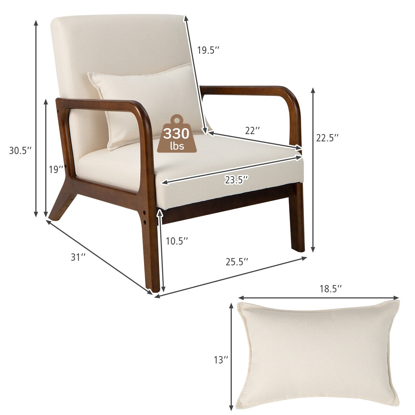 Modern Accent Chair with Rubber Wood Frame and Lumbar Pillow, Beige Accent Chairs   at Gallery Canada