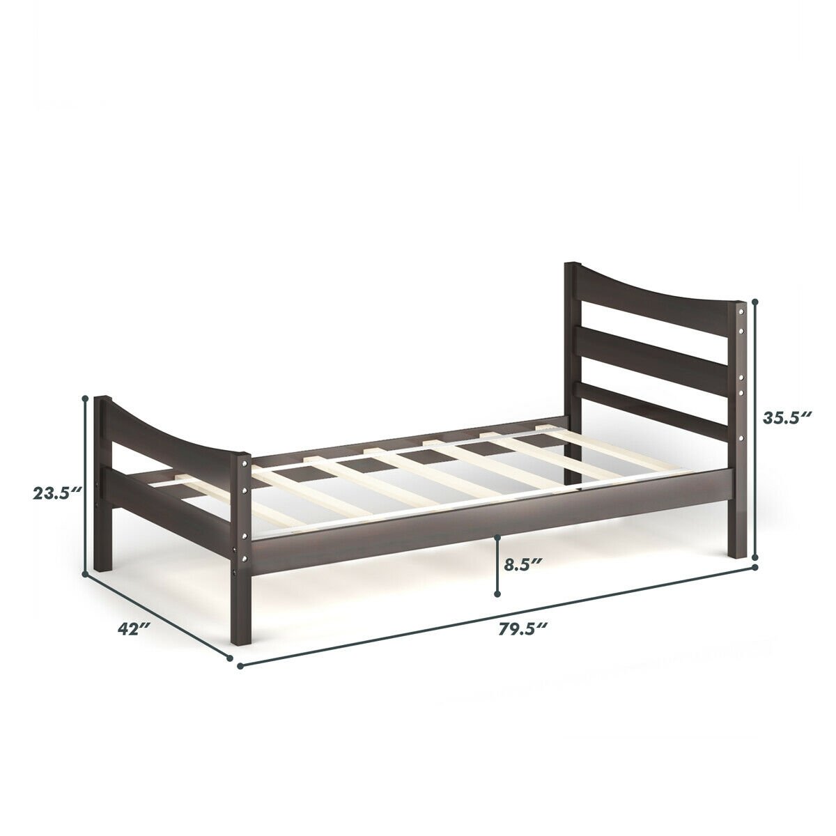 Twin Size Platform Bed Frame Foundation Slat Support , Dark Brown Simple Bed Frame   at Gallery Canada