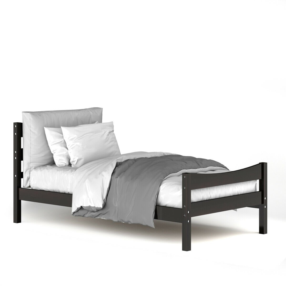 Twin Size Platform Bed Frame Foundation Slat Support , Dark Brown Simple Bed Frame   at Gallery Canada