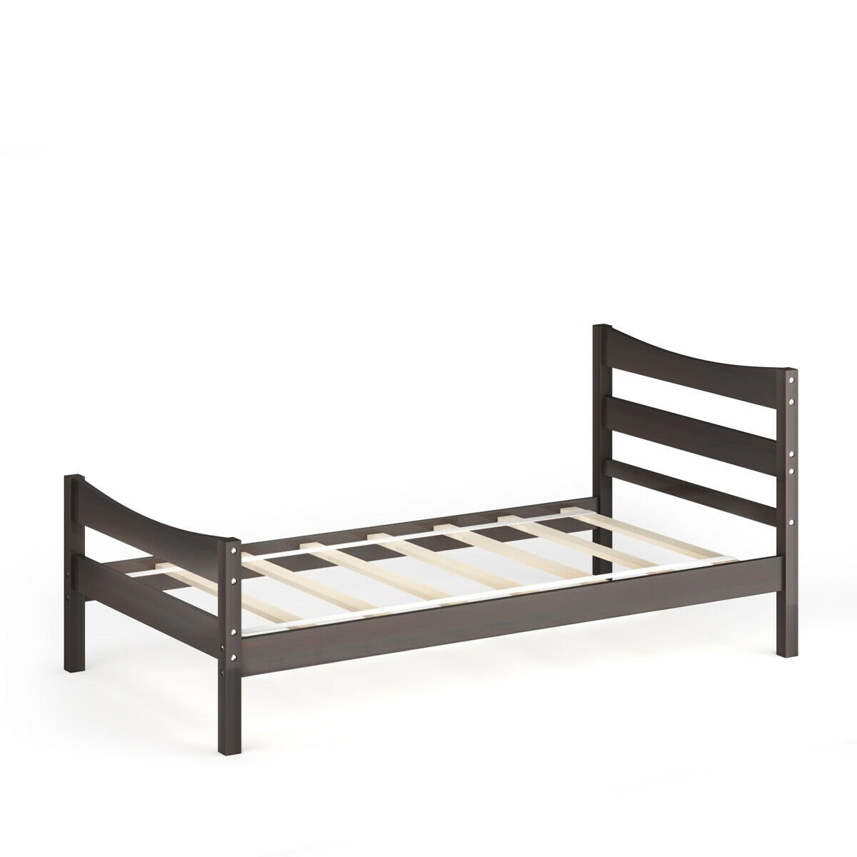 Twin Size Platform Bed Frame Foundation Slat Support , Dark Brown Simple Bed Frame   at Gallery Canada