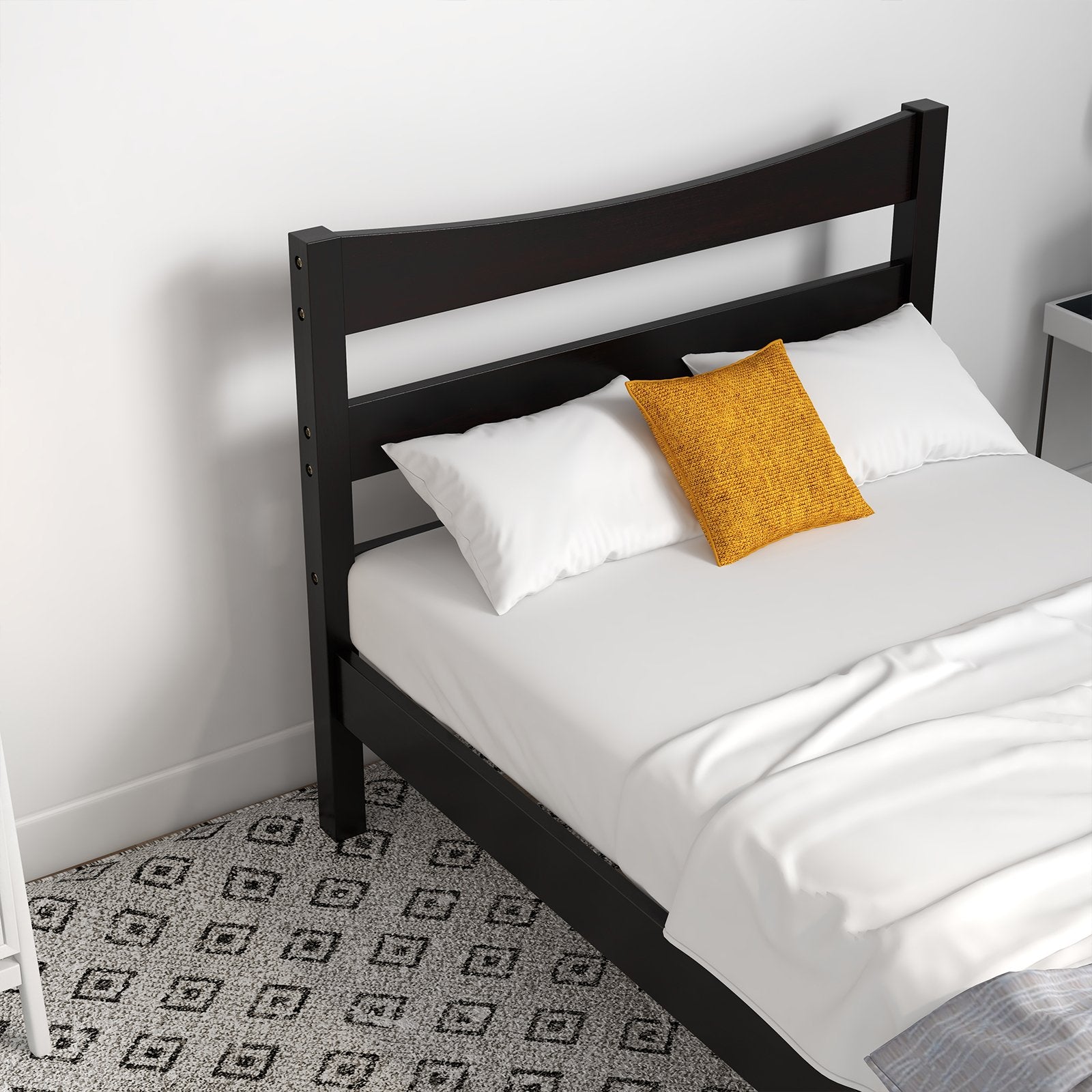 Twin Size Platform Bed Frame Foundation Slat Support , Dark Brown Simple Bed Frame   at Gallery Canada